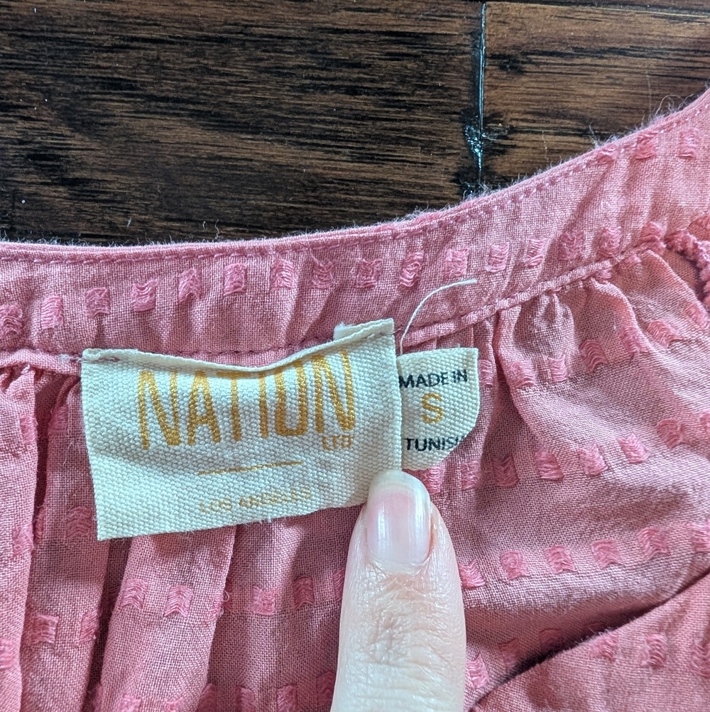 Nation LTD Los Angeles Pink Short Sleeve Top Cotton and Linen Size Small - Picture 3 of 7